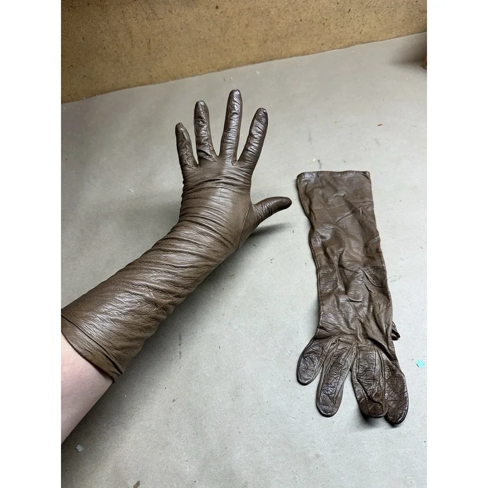 Vintage Saks Fifth Avenue French Leather Opera Gloves Brown Size 5.5